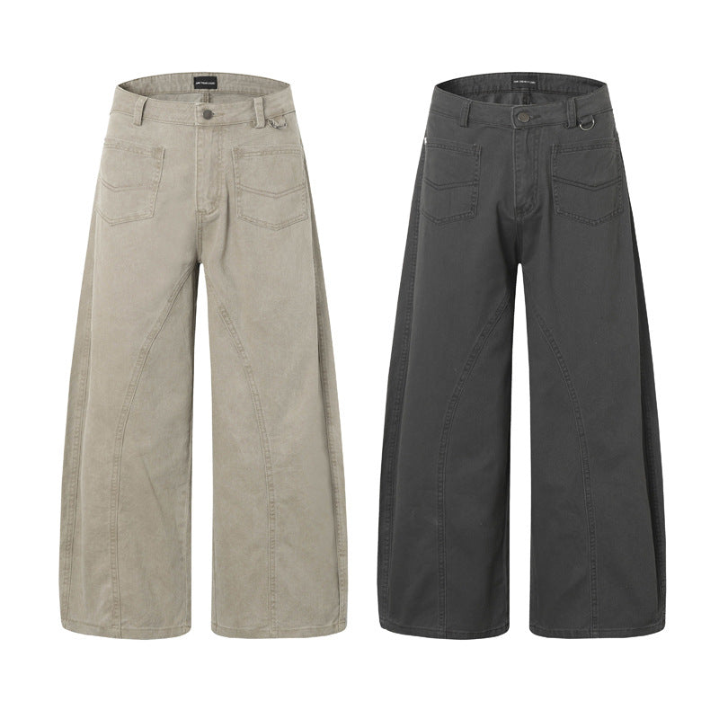 Retro Deconstructed Knife-Style Design Cargo Pants, Unisex Trendy Small Brand Loose Straight Fit Cleanfit Pants