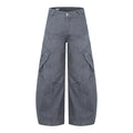 Vintage Pleated Patch Pocket Wide-Leg Knife Pants, Unique Design Casual Cargo Pants