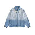 Streetwear Chrysanthemum Embroidery Loose Washed Gradient Denim Jacket for Couples