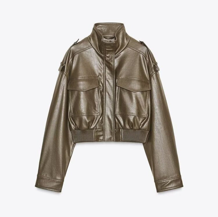 Turn-down Collar Streetwear Aviator Jacket for Women