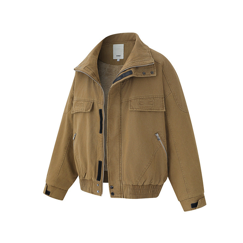 Preppy Streetwear Utility Jacket Style Casual Men's Stand Collar Coat Trendy