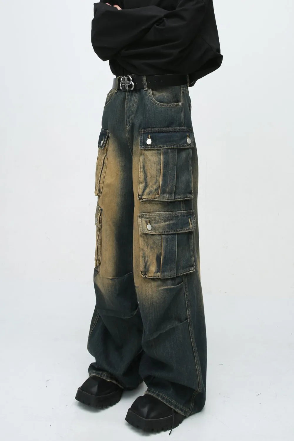 High Waist Jeans with Cargo Pockets