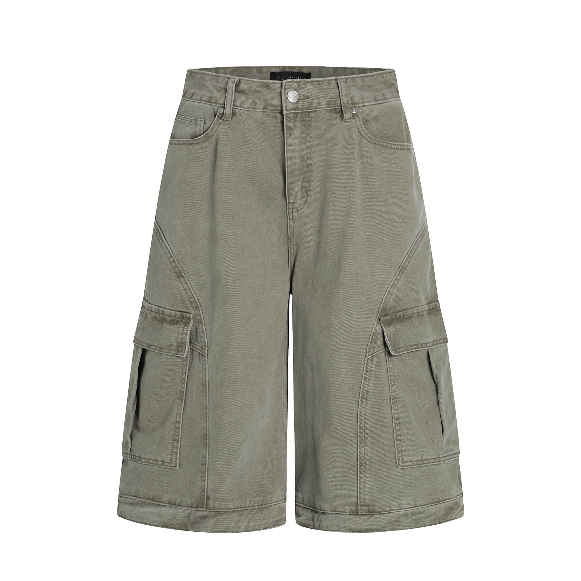 Retro Deconstructed Multi-Pocket Pants  Straight Loose Unisex Wide-Leg Cargo Shorts
