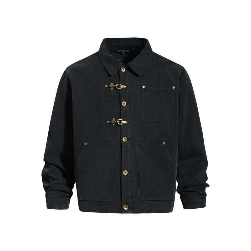 Vintage Lobster Clasp Barn Style Cargo Jacket for Men and Women, High-End Clean Fit, Outerwear Trend