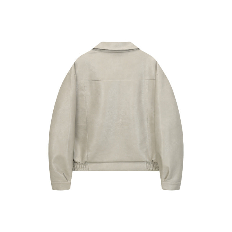 Retro Deconstructed PU Leather Jacket for Men, Turn-down Collar, Streetwear Preppy Style, Trendy Casual Outwear