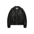 Retro Deconstructed PU Leather Jacket for Men, Turn-down Collar, Streetwear Preppy Style, Trendy Casual Outwear