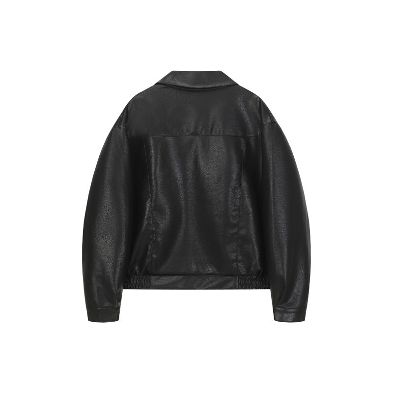 Retro Deconstructed PU Leather Jacket for Men, Turn-down Collar, Streetwear Preppy Style, Trendy Casual Outwear