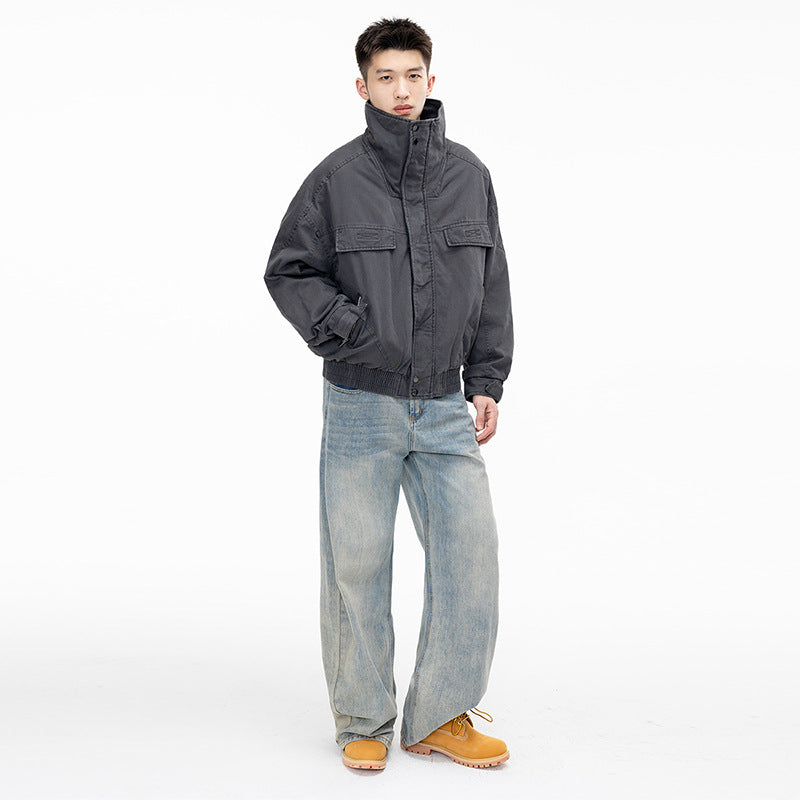 Preppy Streetwear Utility Jacket Style Casual Men's Stand Collar Coat Trendy