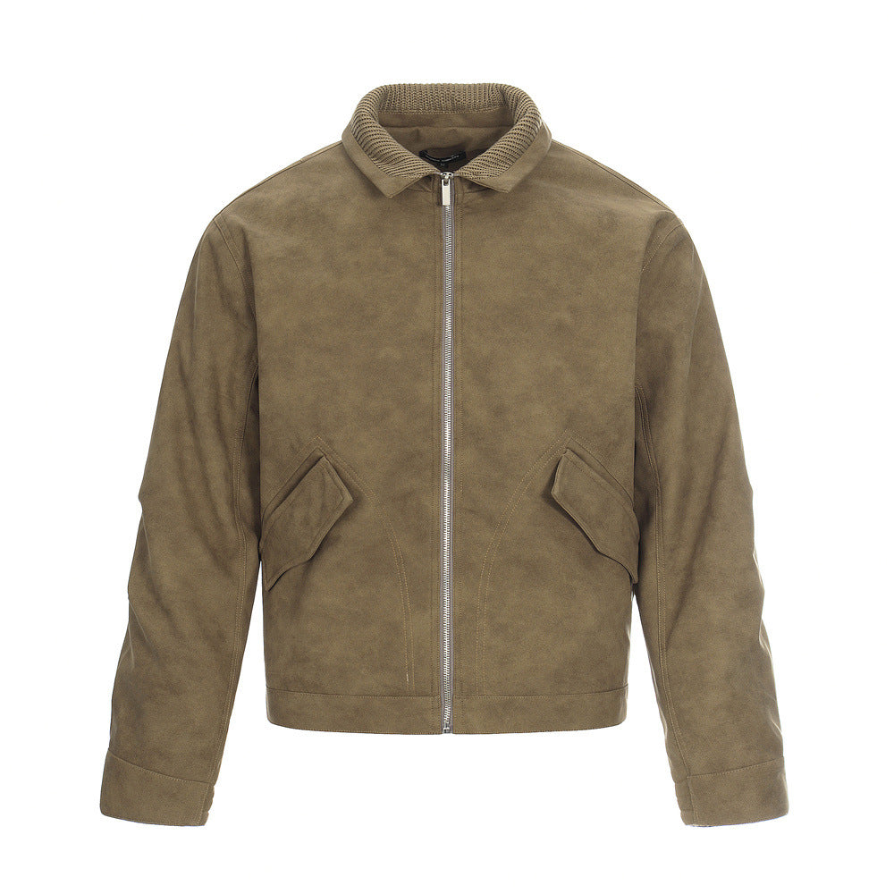 Streetwear Men's Jacket with Turn-Down Collar, Distressed Patchwork Design, Casual Loose Fit, Trendy and Versatile Outerwear for Men