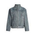 Distressed Washed Denim Jacket Unisex Streetwear Stand Collar High Street Outerwear