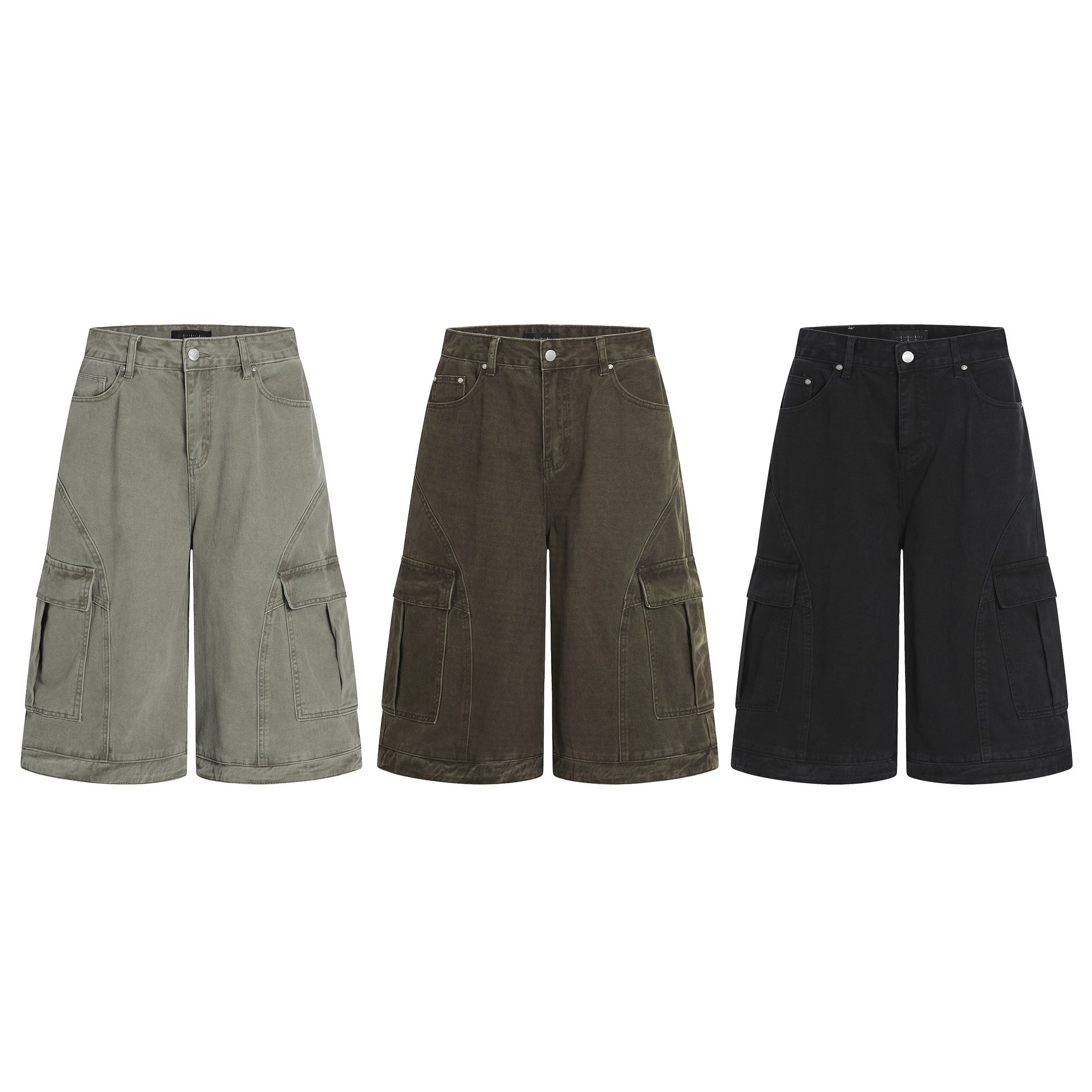 Retro Deconstructed Multi-Pocket Pants  Straight Loose Unisex Wide-Leg Cargo Shorts