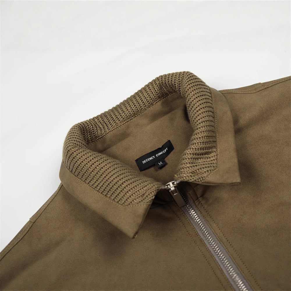 Streetwear Men's Jacket with Turn-Down Collar, Distressed Patchwork Design, Casual Loose Fit, Trendy and Versatile Outerwear for Men