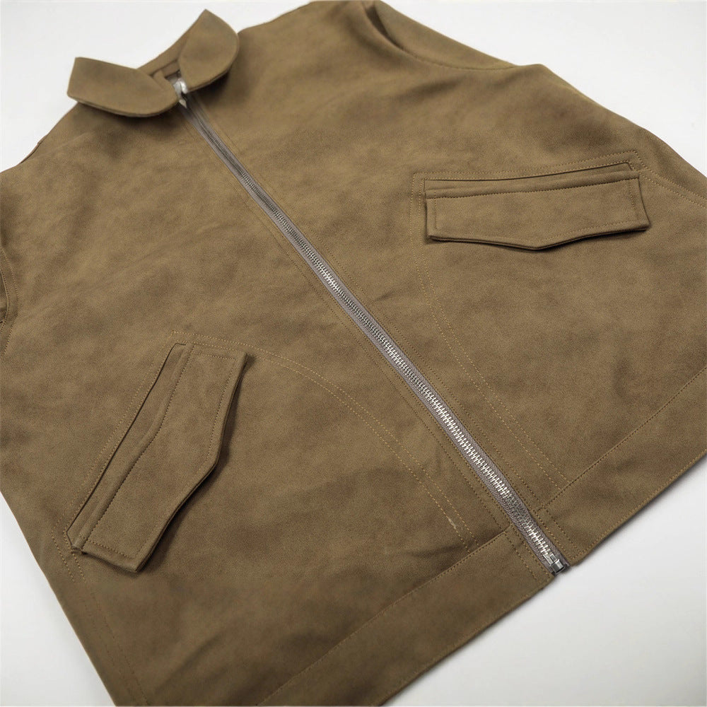 Streetwear Men's Jacket with Turn-Down Collar, Distressed Patchwork Design, Casual Loose Fit, Trendy and Versatile Outerwear for Men