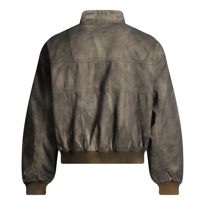 Style Streetwear Retro Tie-Dye Jacket for Men, Stand-Up Collar Pilot Jacket, High-End Edgy Short Coat