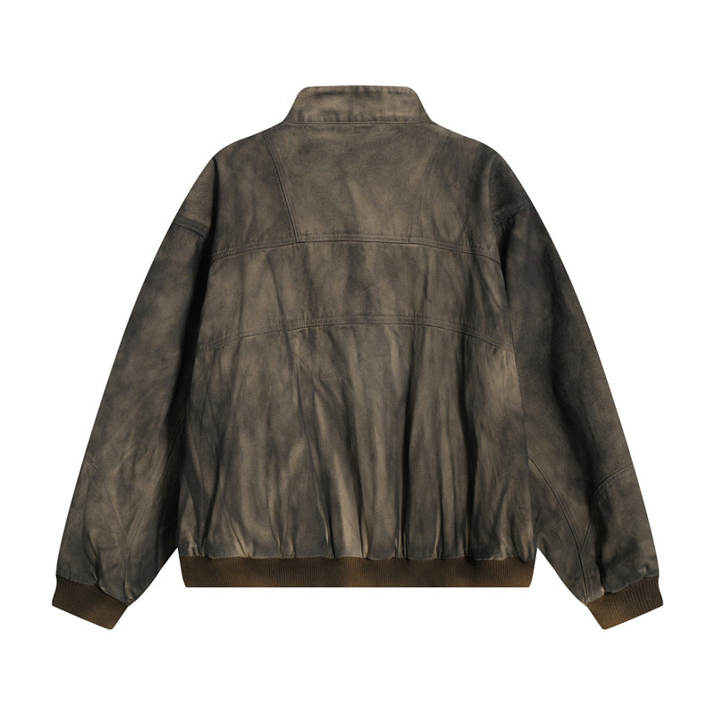 Style Streetwear Retro Tie-Dye Jacket for Men, Stand-Up Collar Pilot Jacket, High-End Edgy Short Coat