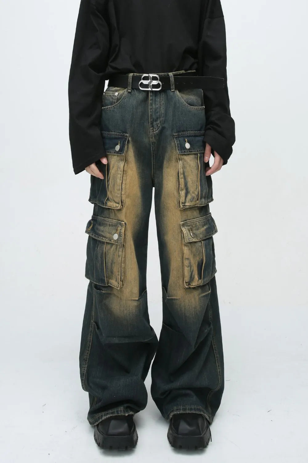 High Waist Jeans with Cargo Pockets