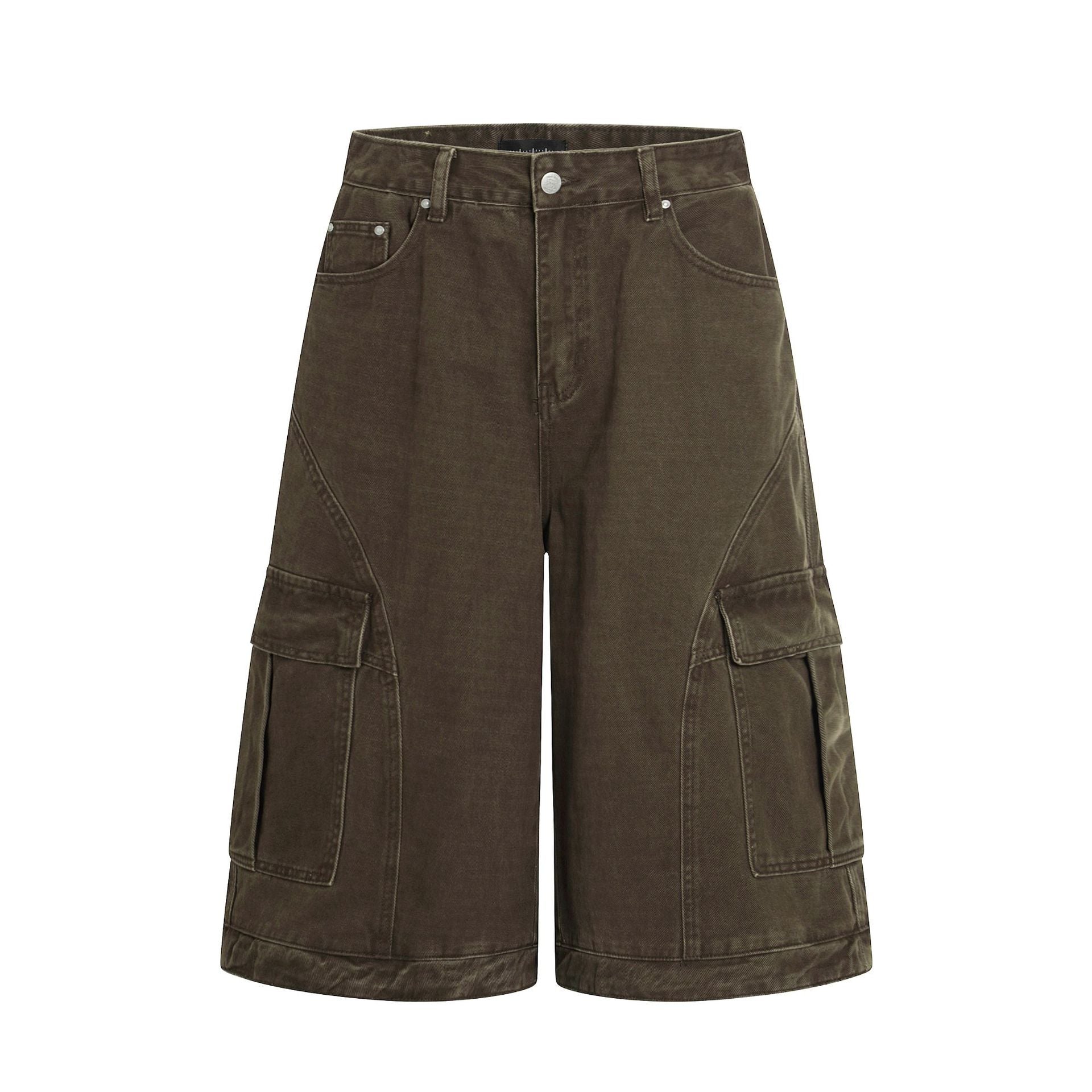 Retro Deconstructed Multi-Pocket Pants  Straight Loose Unisex Wide-Leg Cargo Shorts