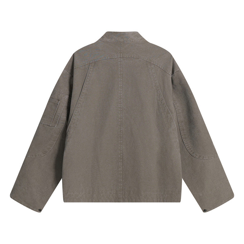 Giacca Cargo da uomo in stile retrò streetwear con multitasche, vestibilità ampia e casual con collo alto.