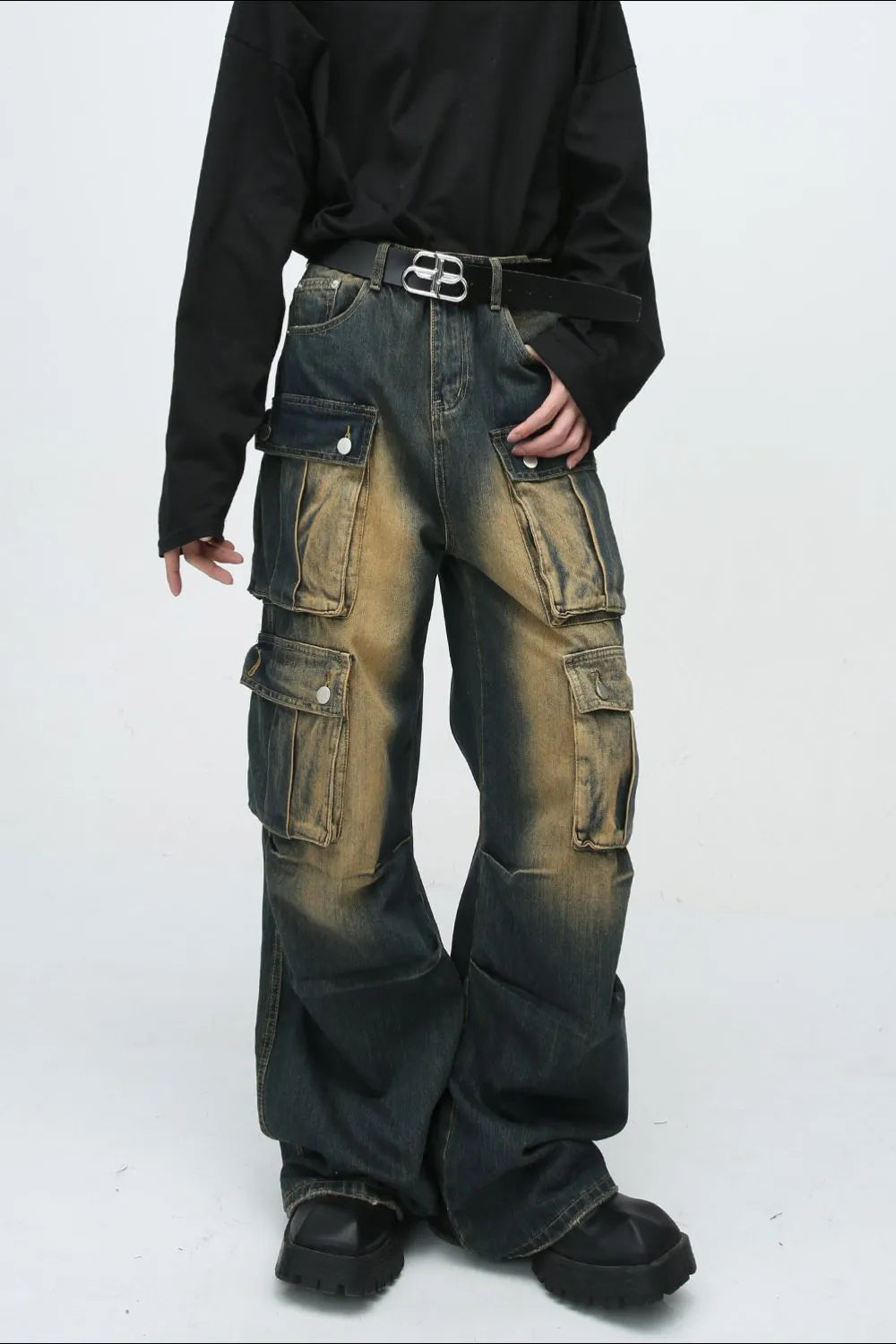High Waist Jeans with Cargo Pockets